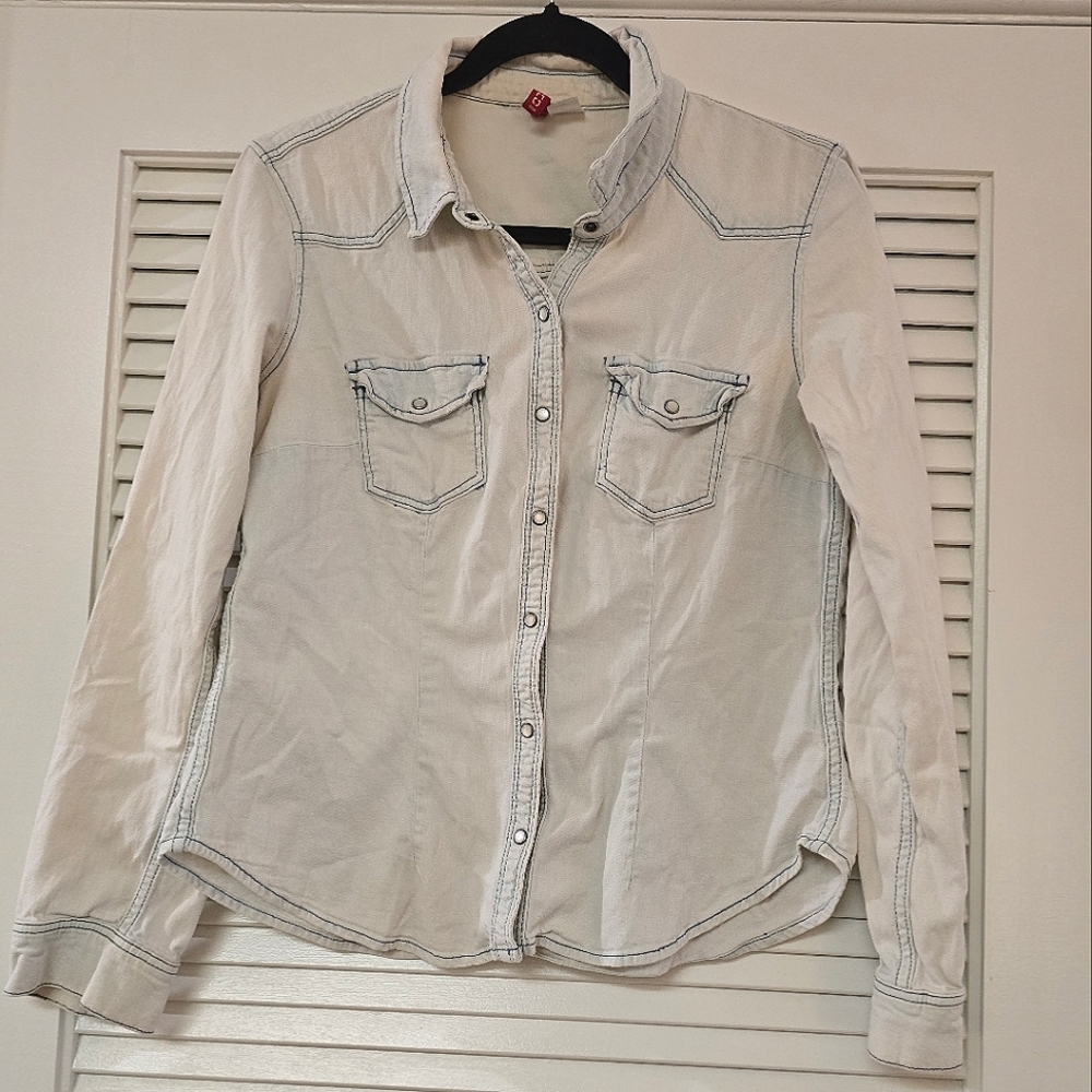 Divided H&M - Light Blue & White Wash Cotton Long-Sleeve Top With Pockets